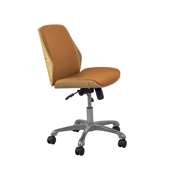 Vikena Faux Leather Office Chair In Oak And Tan_2