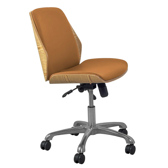 Vikena Faux Leather Office Chair In Oak And Tan