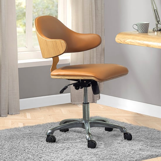 Vikena Swivel Faux Leather Office Chair Oak And Tan