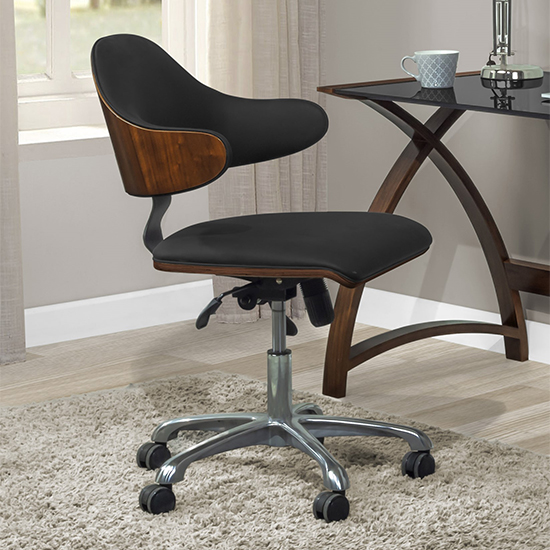 Read more about Vikena swivel faux leather office chair walnut and black