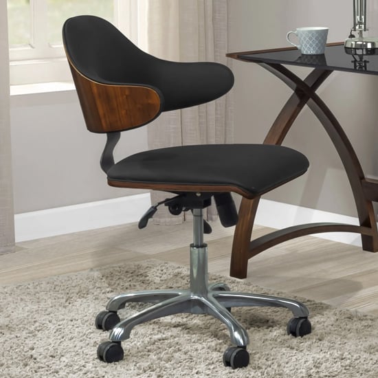 Product photograph of Vikena Swivel Faux Leather Office Chair Walnut And Black from Furniture in Fashion