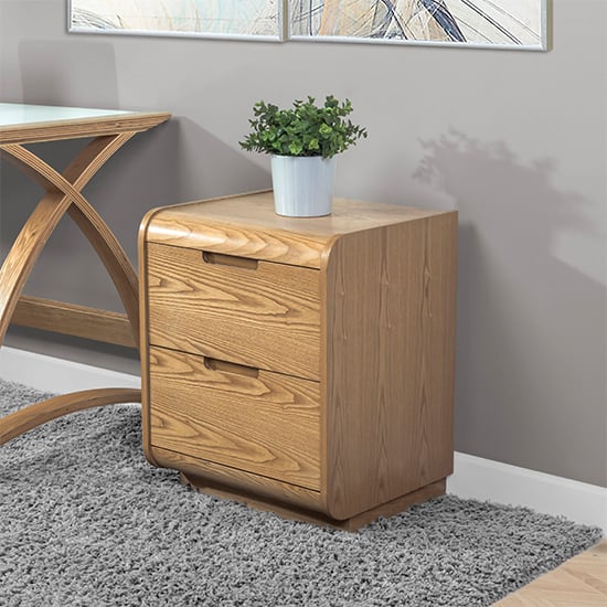 Read more about Vikena wooden pedestal storage unit in oak with 2 drawers