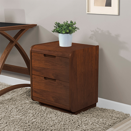 Vikena Wooden Pedestal Storage Unit In Walnut With 2 Drawers