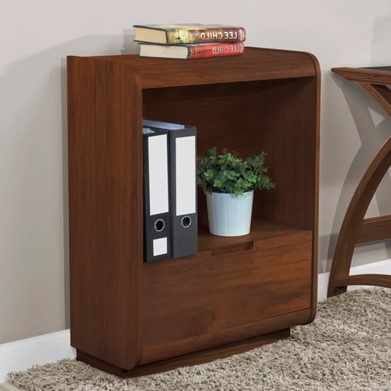 Photo of Vikena wooden short bookcase in walnut with drawer