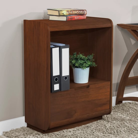 Vikena Wooden Short Bookcase In Walnut With Drawer