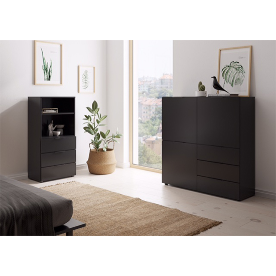 Vikix Wooden 1 Shelf 3 Drawers Storage Cabinet In Black_2