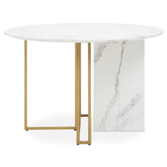 Read more about Vilest round wooden dining table in white marble effect