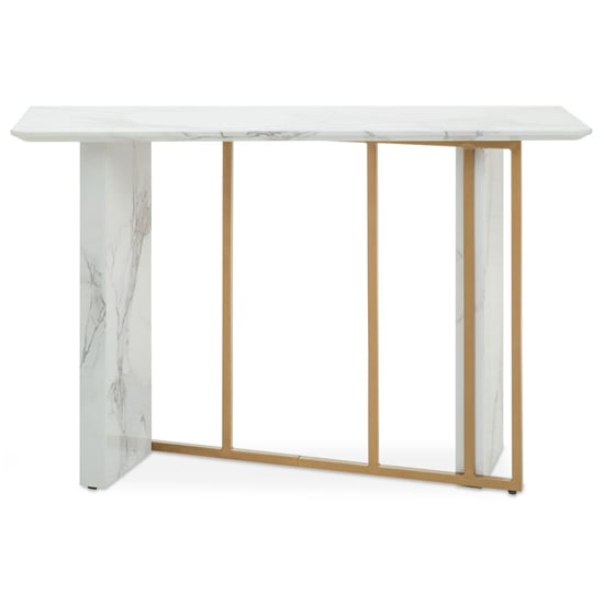 Product photograph of Vilest Wooden Console Table In White Marble Effect from Furniture in Fashion