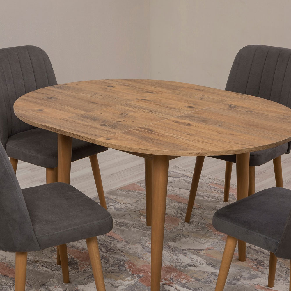 Vina Atlantic Pine Round Wooden Extending Dining Table with 4 Anthracite Chairs