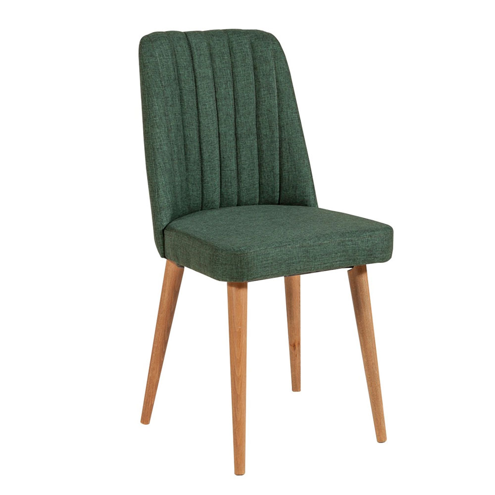 Vina Atlantic Pine Round Wooden Extending Dining Table with 4 Fabric Green Chairs