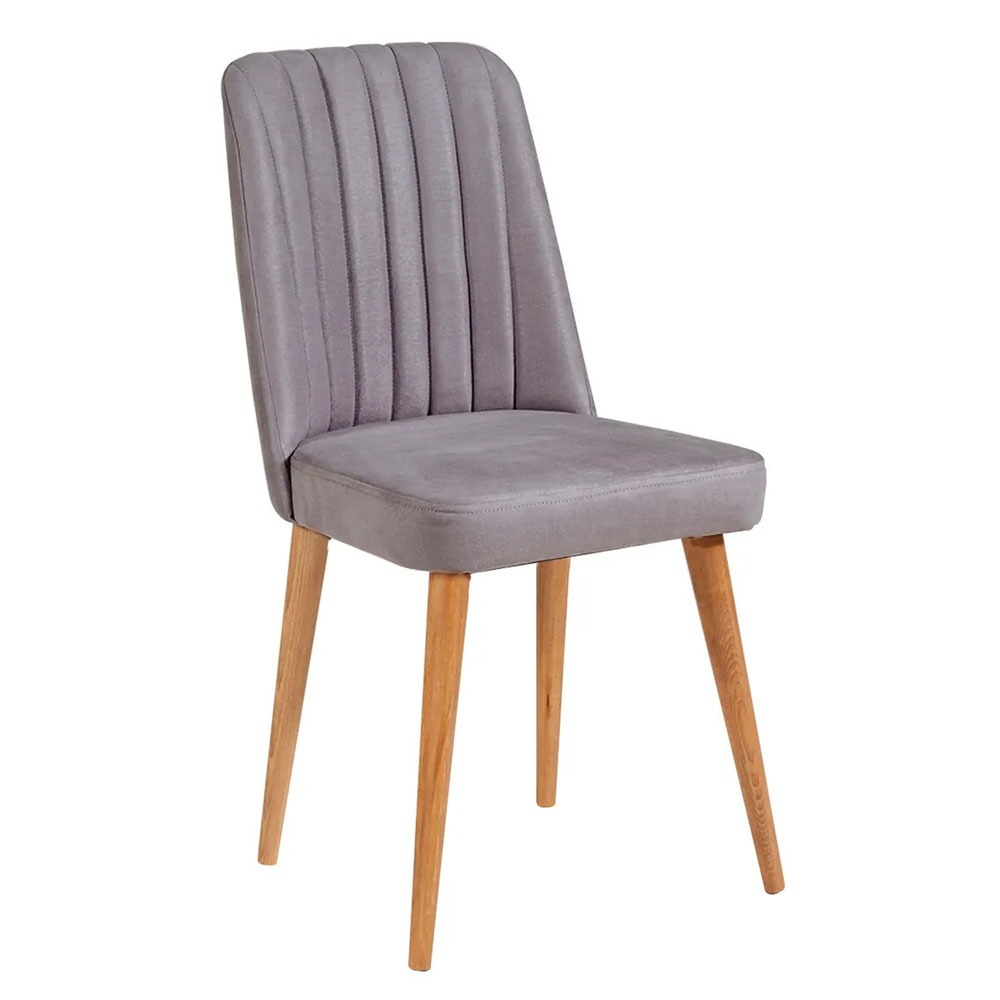 Vina Atlantic Pine Round Wooden Extending Dining Table with 4 Fabric Grey Chairs