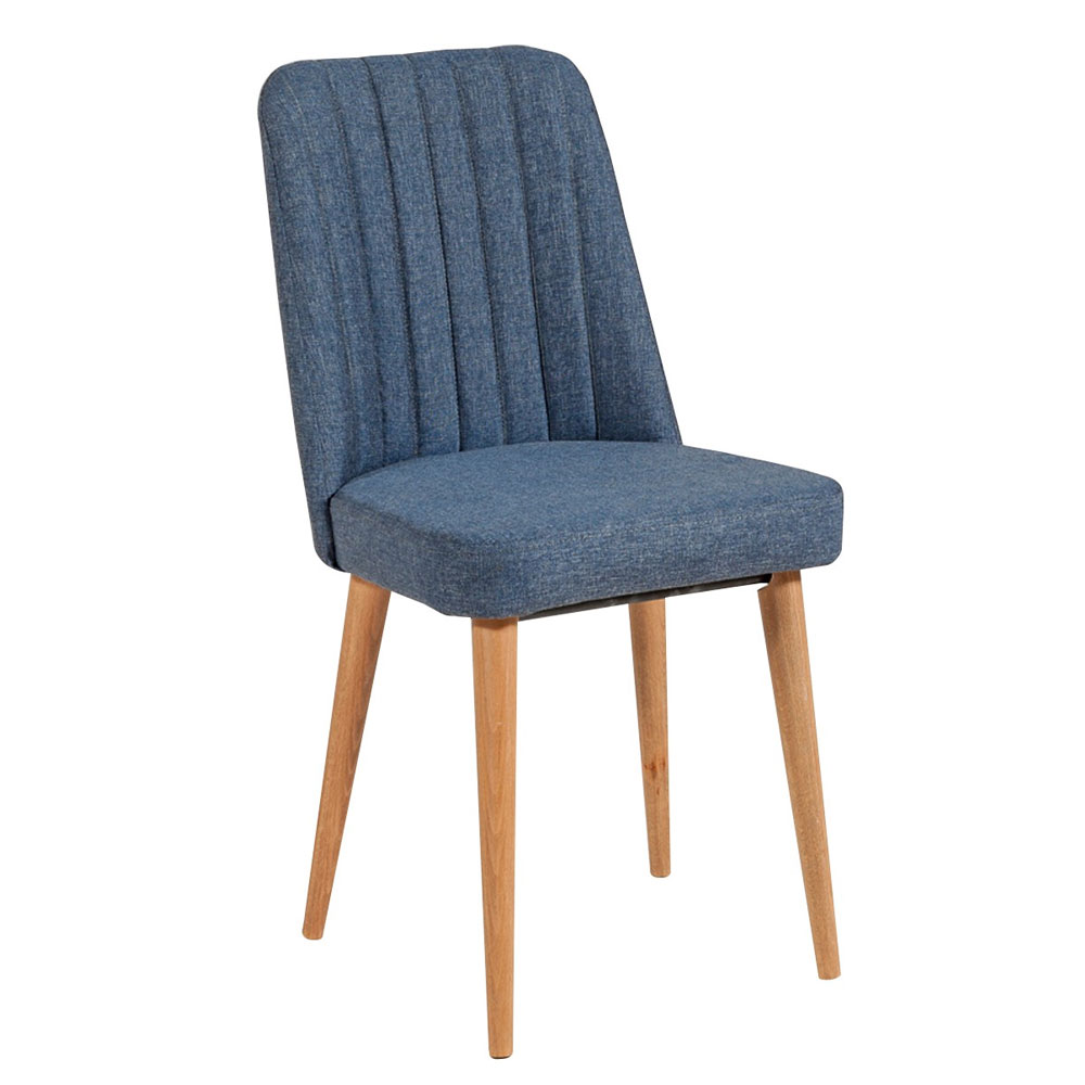 Vina Atlantic Pine Round Wooden Extending Dining Table with 4 Fabric Navy Blue Chairs