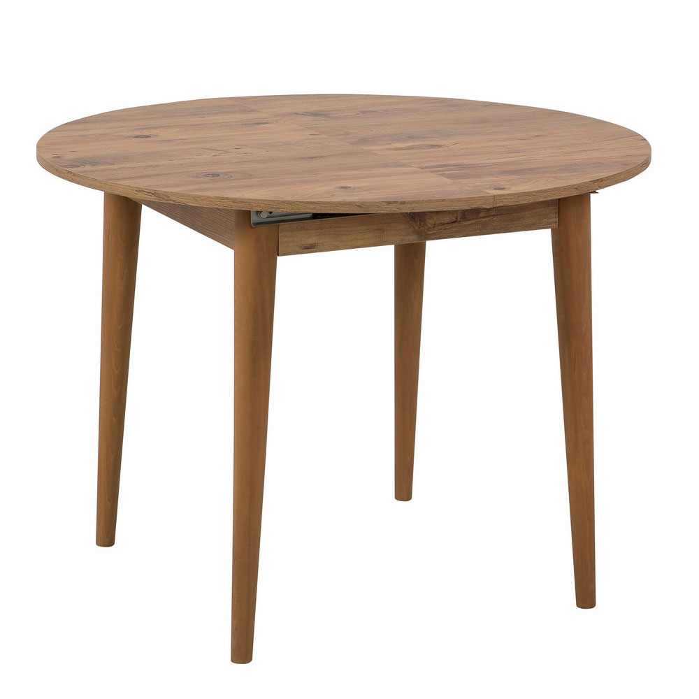 Vina Atlantic Pine Round Wooden Extending Dining Table with 4 Fabric Stone Chairs
