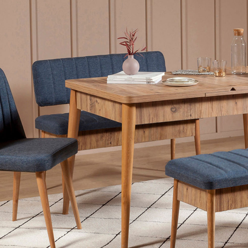 Vina Fabric Dining Bench with Atlantic Pine Wooden Frame in Dark Blue