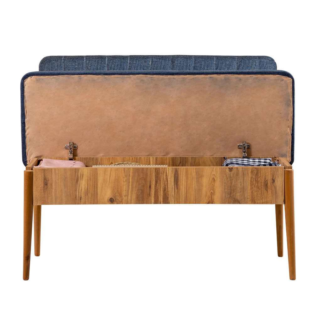 Vina Fabric Dining Bench with Atlantic Pine Wooden Frame in Dark Blue