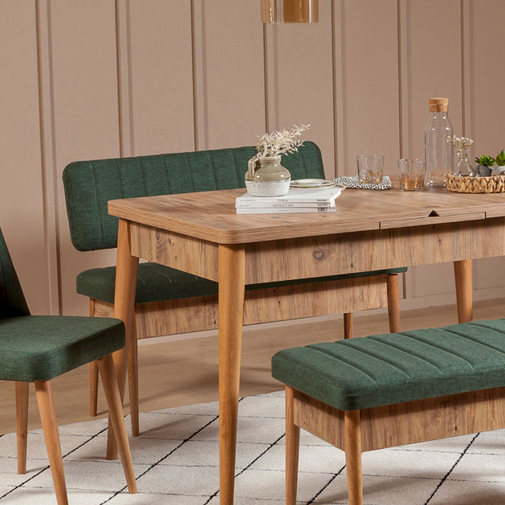 Vina Fabric Dining Bench with Atlantic Pine Wooden Frame in Green