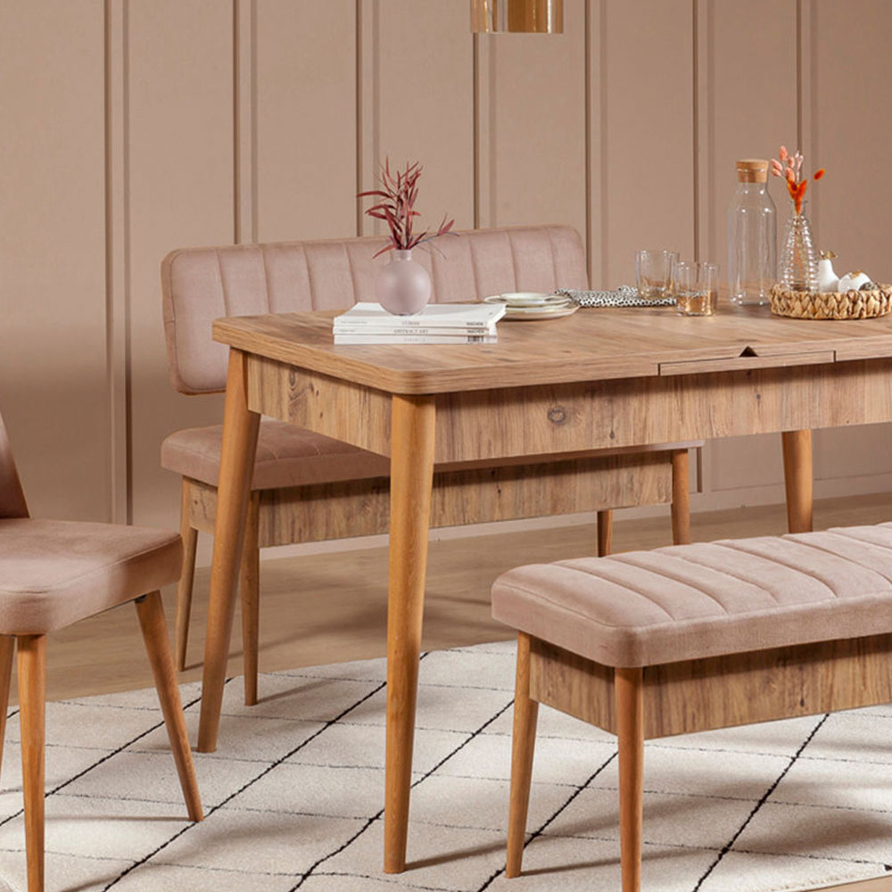 Vina Velvet Dining Bench with Atlantic Pine Wooden Frame in Stone