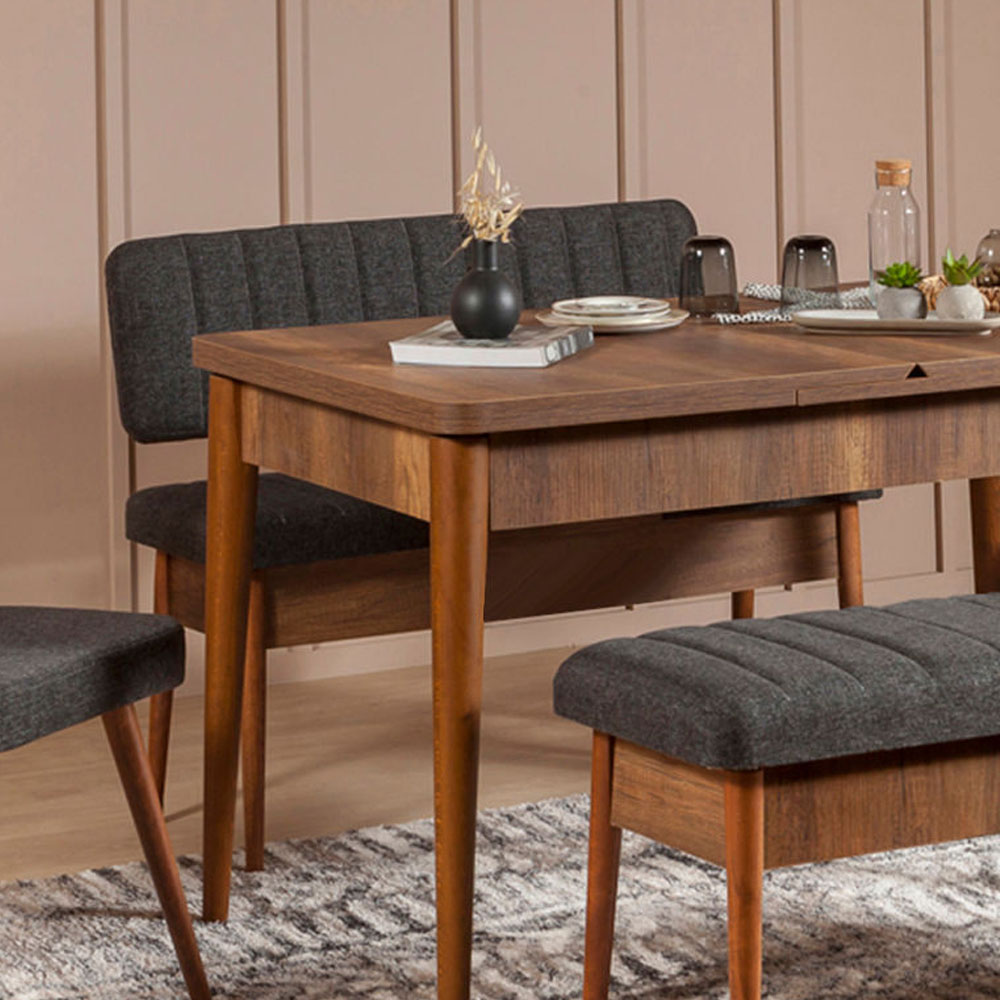 Vina Fabric Dining Bench with Walnut Wooden Frame in Anthracite