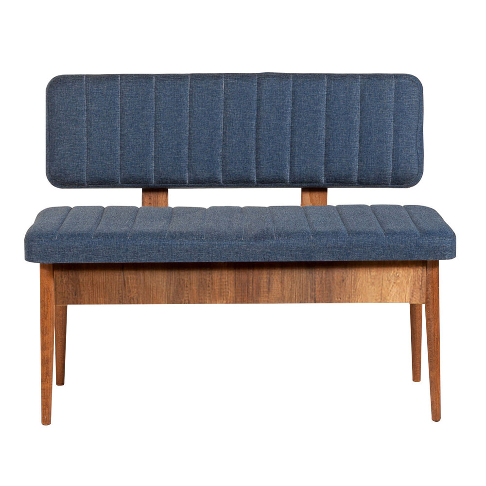 Vina Fabric Dining Bench with Walnut Wooden Frame in Dark Blue