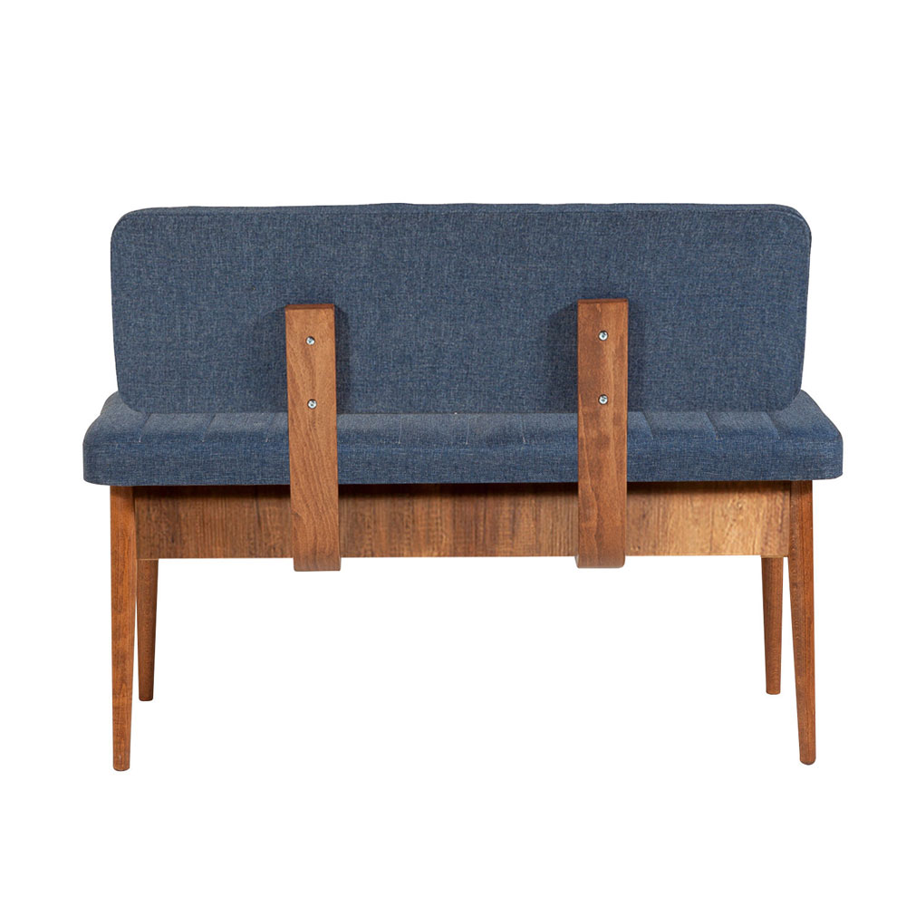 Vina Fabric Dining Bench with Walnut Wooden Frame in Dark Blue