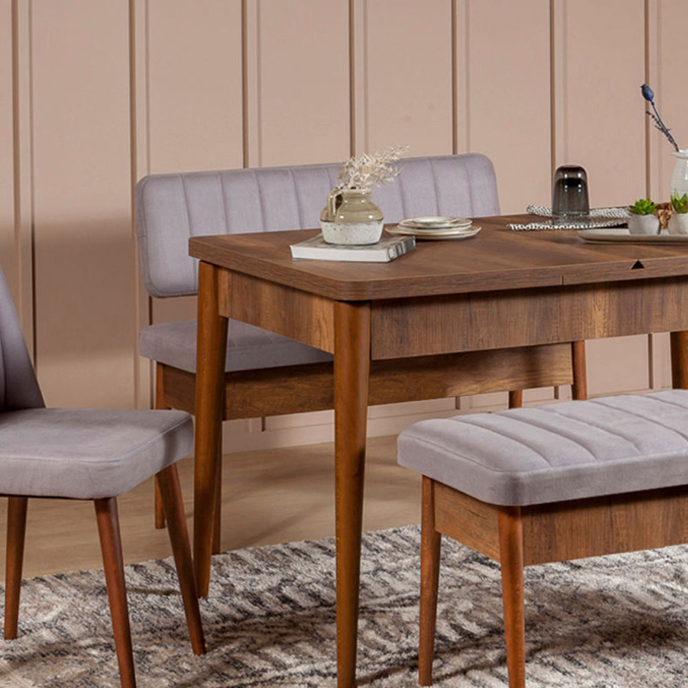 Vina Velvet Dining Bench with Walnut Wooden Frame in Soho