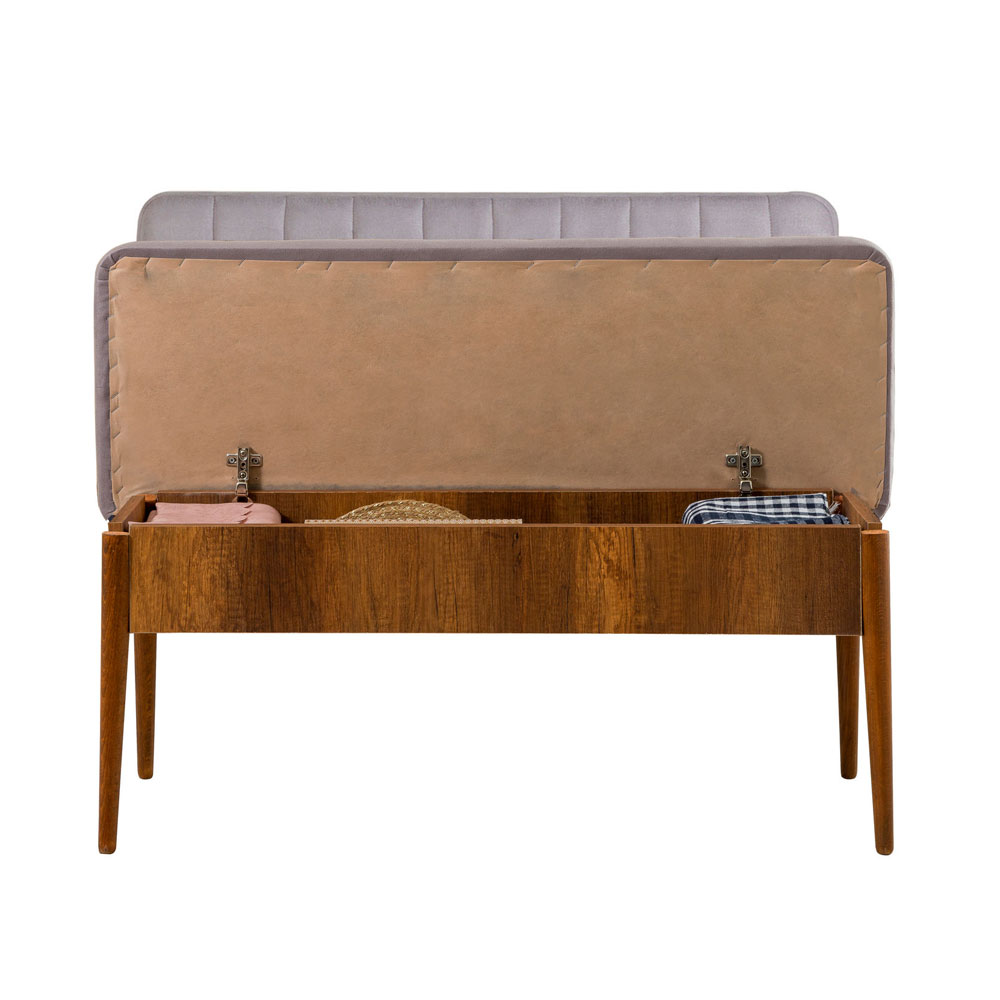 Vina Velvet Dining Bench with Walnut Wooden Frame in Soho