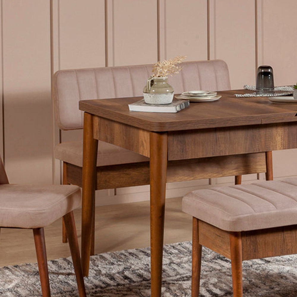 Vina Velvet Dining Bench with Walnut Wooden Frame in Stone