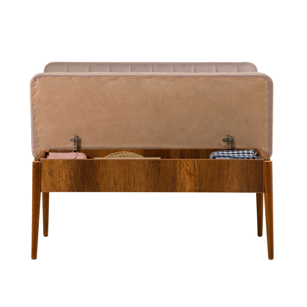 Vina Velvet Dining Bench with Walnut Wooden Frame in Stone