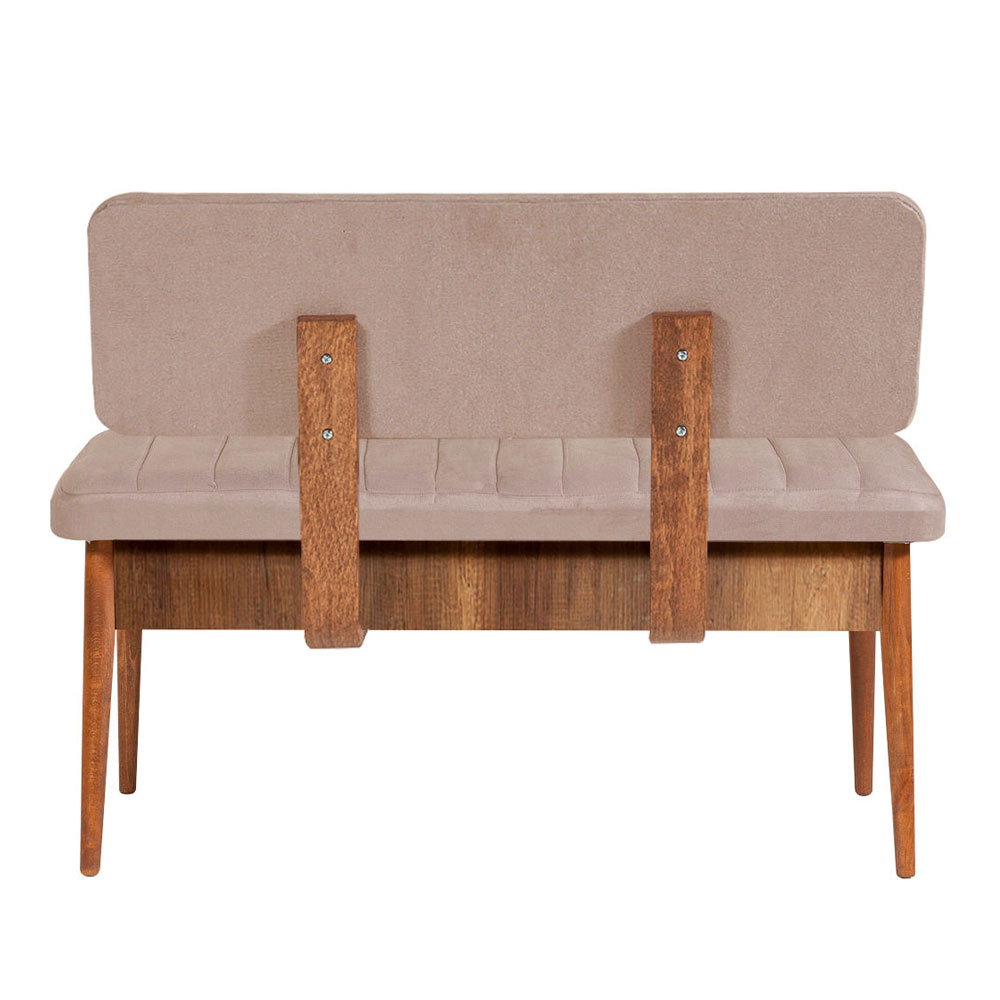 Vina Velvet Dining Bench with Walnut Wooden Frame in Stone