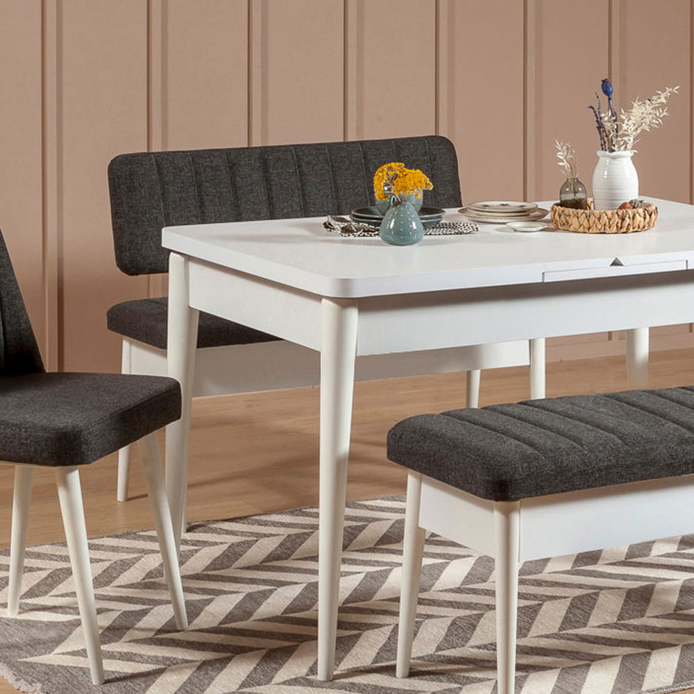 Vina Fabric Dining Bench with White Wooden Frame in Anthracite
