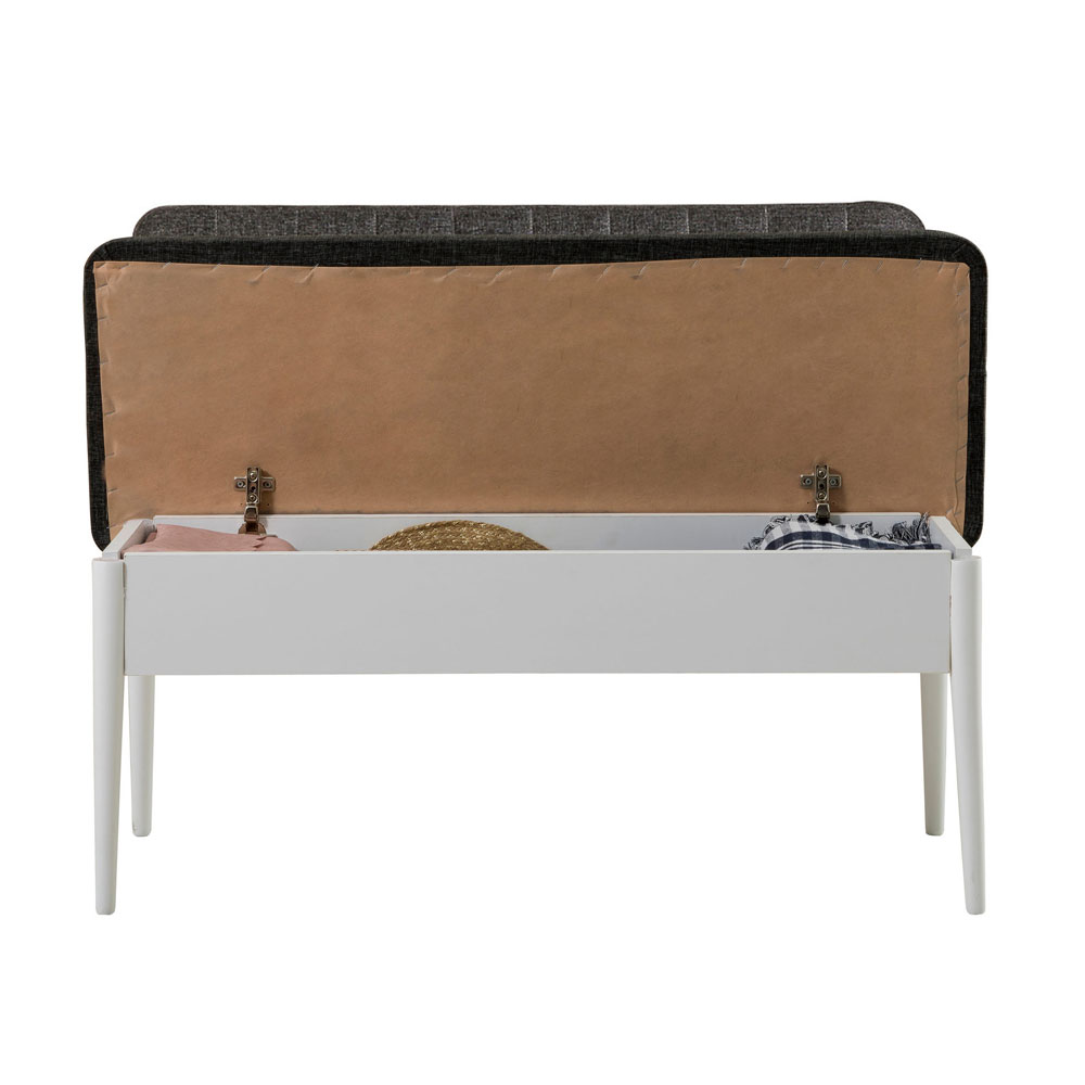 Vina Fabric Dining Bench with White Wooden Frame in Anthracite
