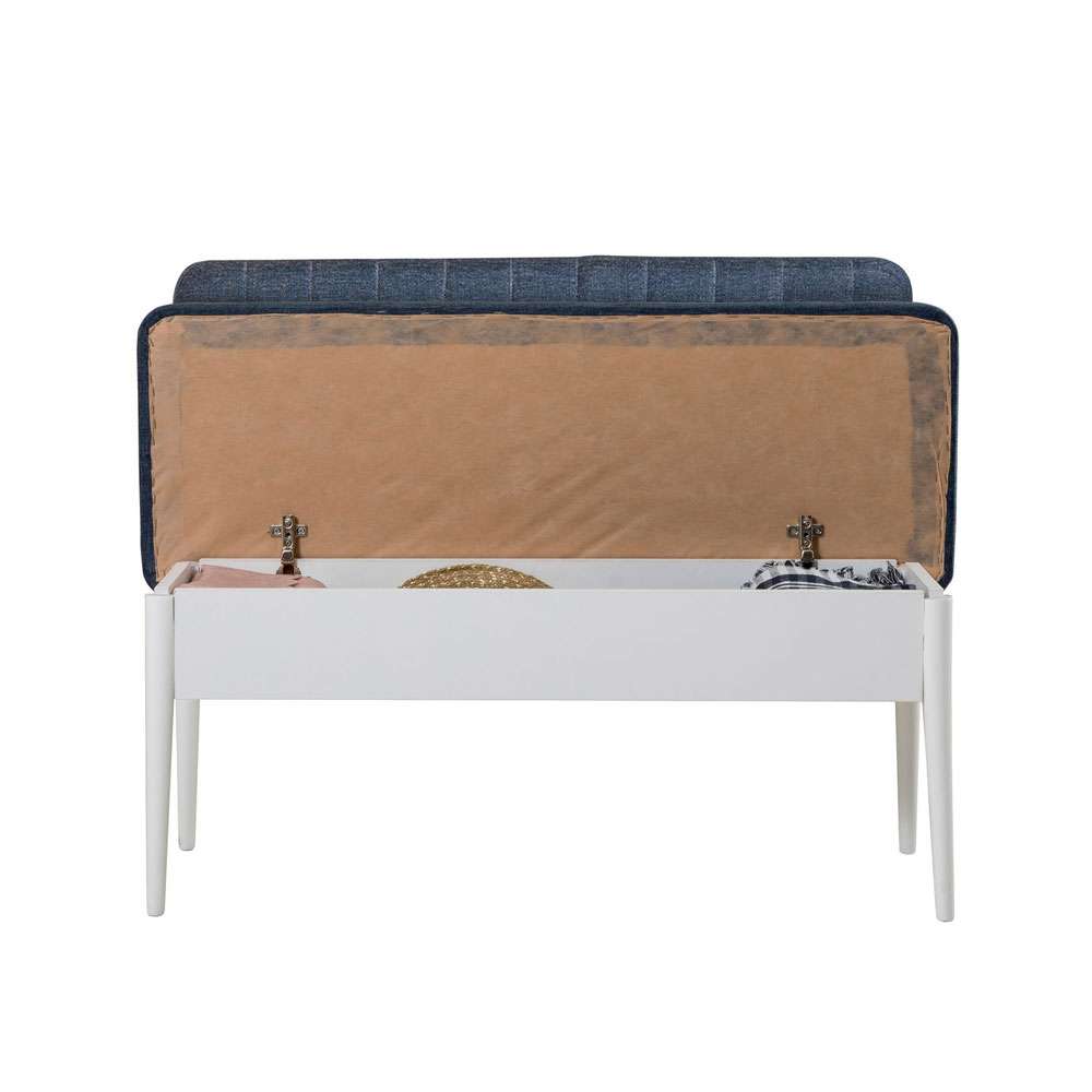 Vina Fabric Dining Bench with White Wooden Frame in Dark Blue