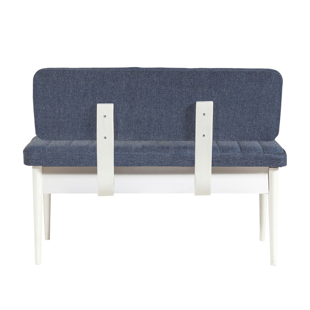 Vina Fabric Dining Bench with White Wooden Frame in Dark Blue