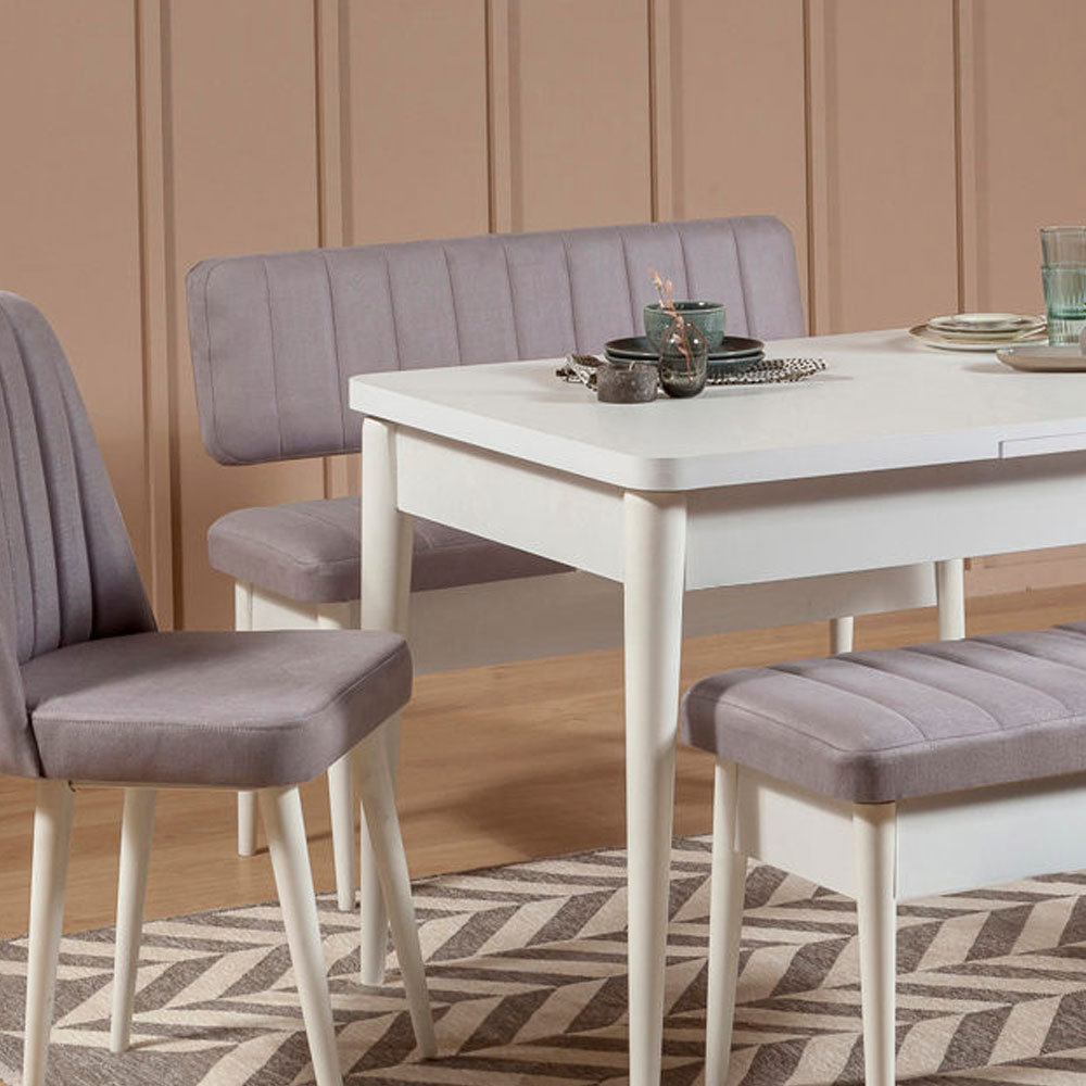 Vina Velvet Dining Bench with White Wooden Frame in Soho