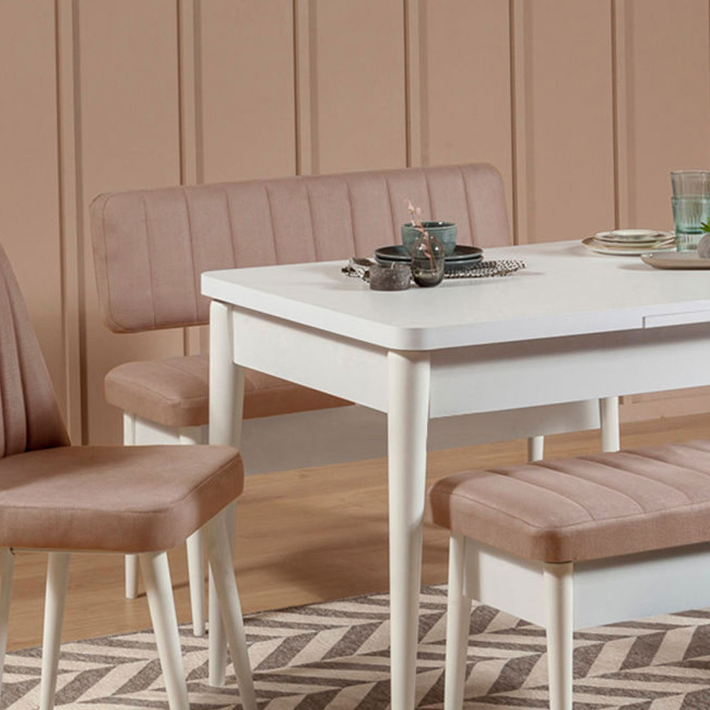 Vina Velvet Dining Bench with White Wooden Frame in Stone