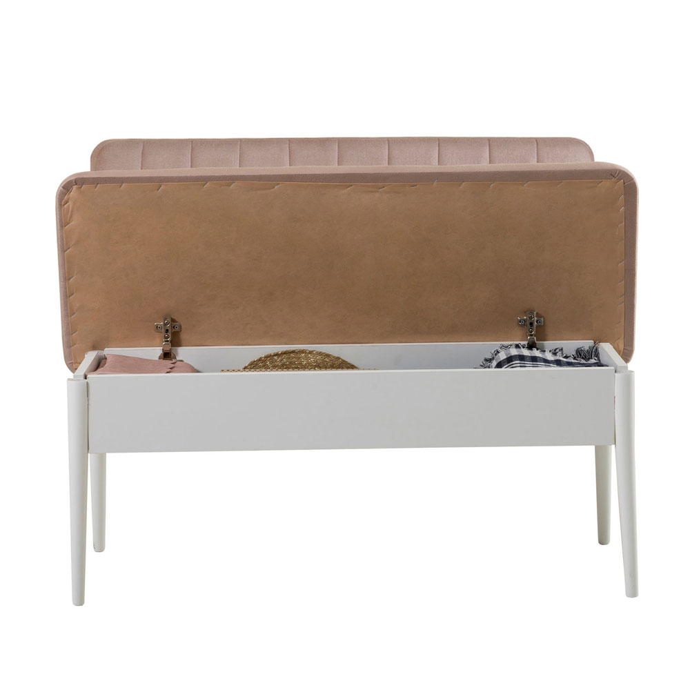 Vina Velvet Dining Bench with White Wooden Frame in Stone