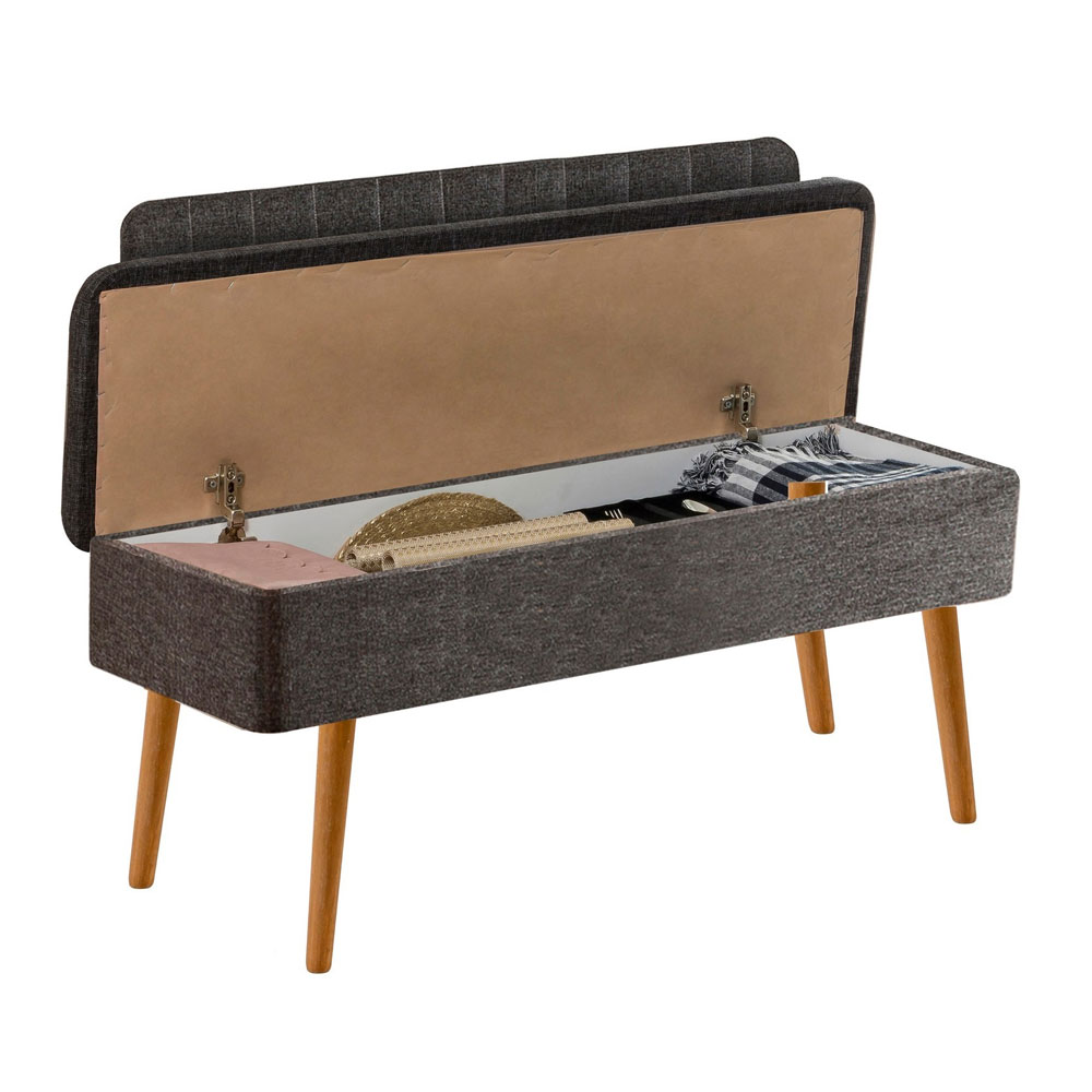 Vina Fabric Storage Dining Bench with Atlantic Pine Wooden Frame in Anthracite