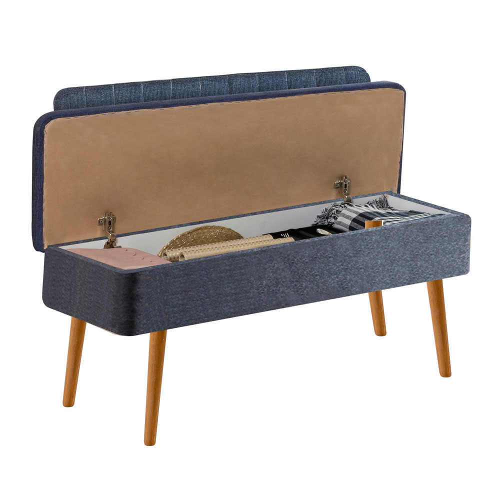Vina Fabric Storage Dining Bench with Atlantic Pine Wooden Frame in Dark Blue