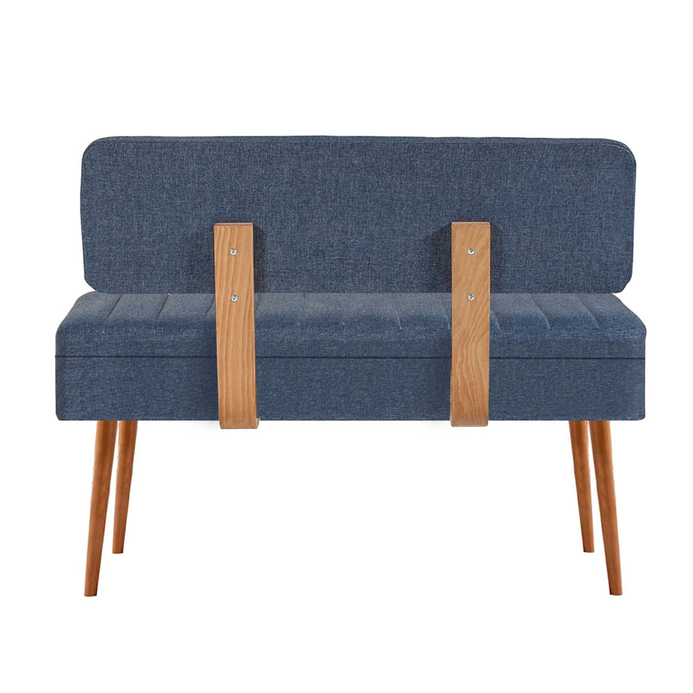 Vina Fabric Storage Dining Bench with Atlantic Pine Wooden Frame in Dark Blue