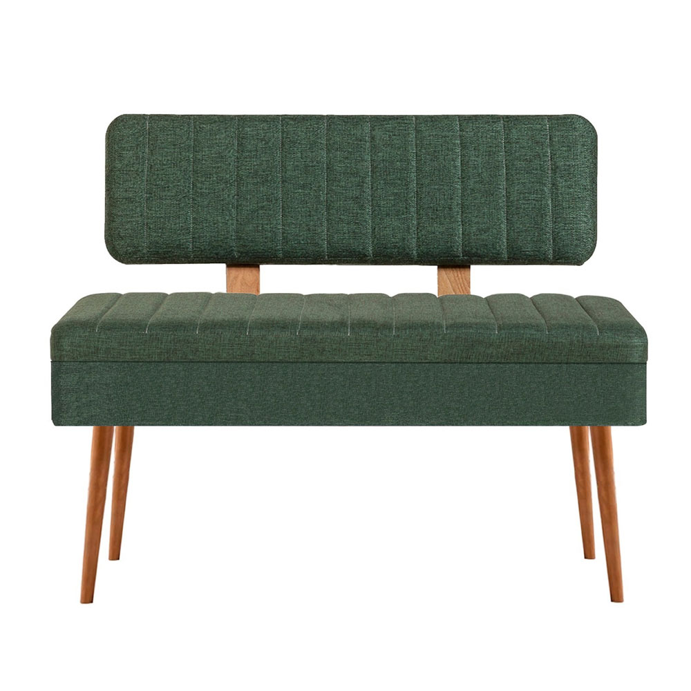 Vina Fabric Storage Dining Bench with Atlantic Pine Wooden Frame in Green