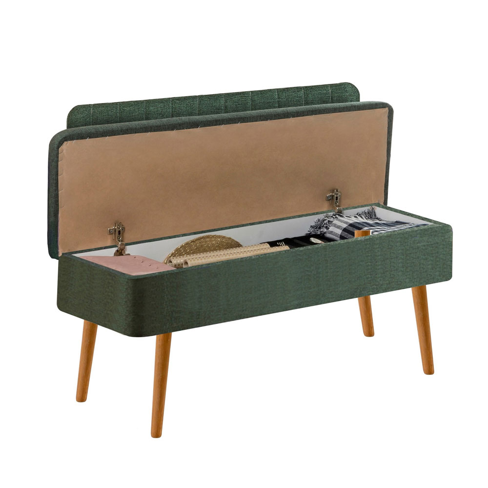 Vina Fabric Storage Dining Bench with Atlantic Pine Wooden Frame in Green