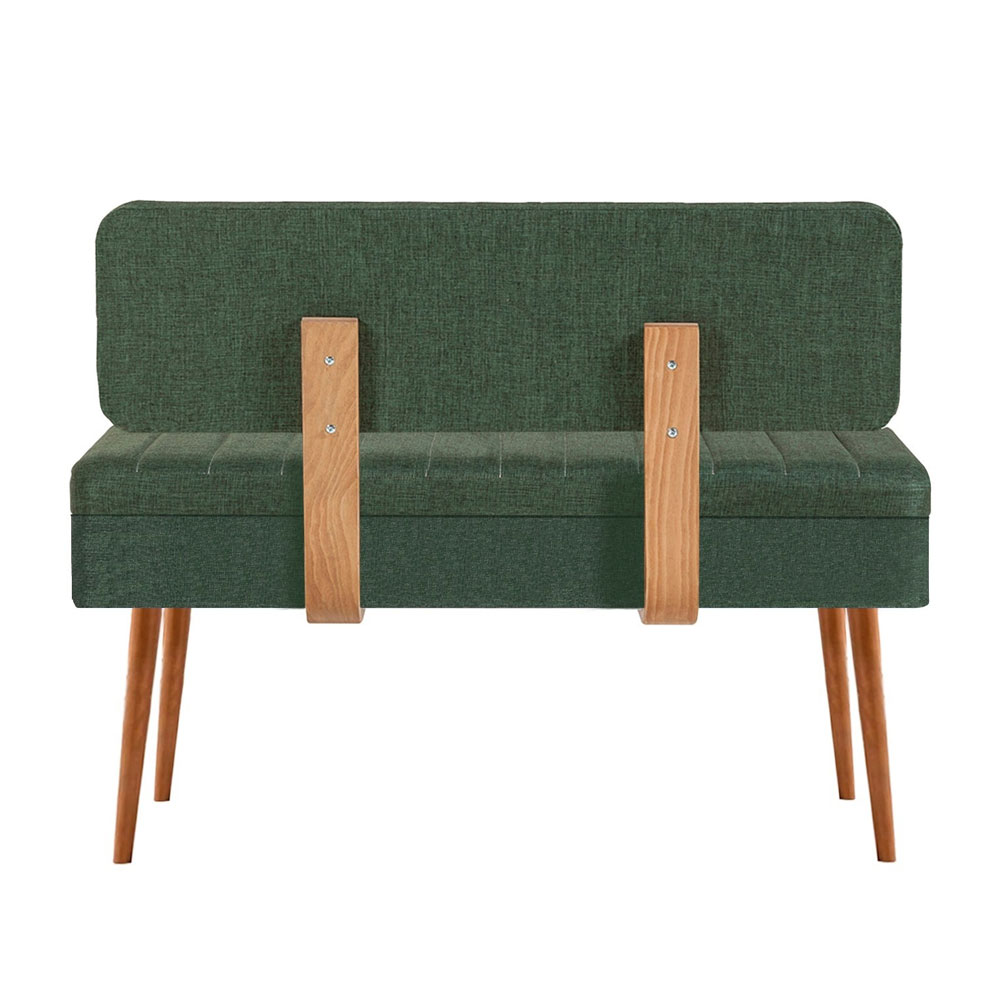 Vina Fabric Storage Dining Bench with Atlantic Pine Wooden Frame in Green