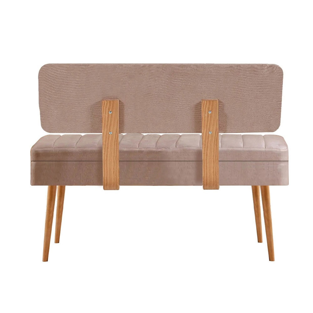 Vina Fabric Storage Dining Bench with Atlantic Pine Wooden Frame in Stone