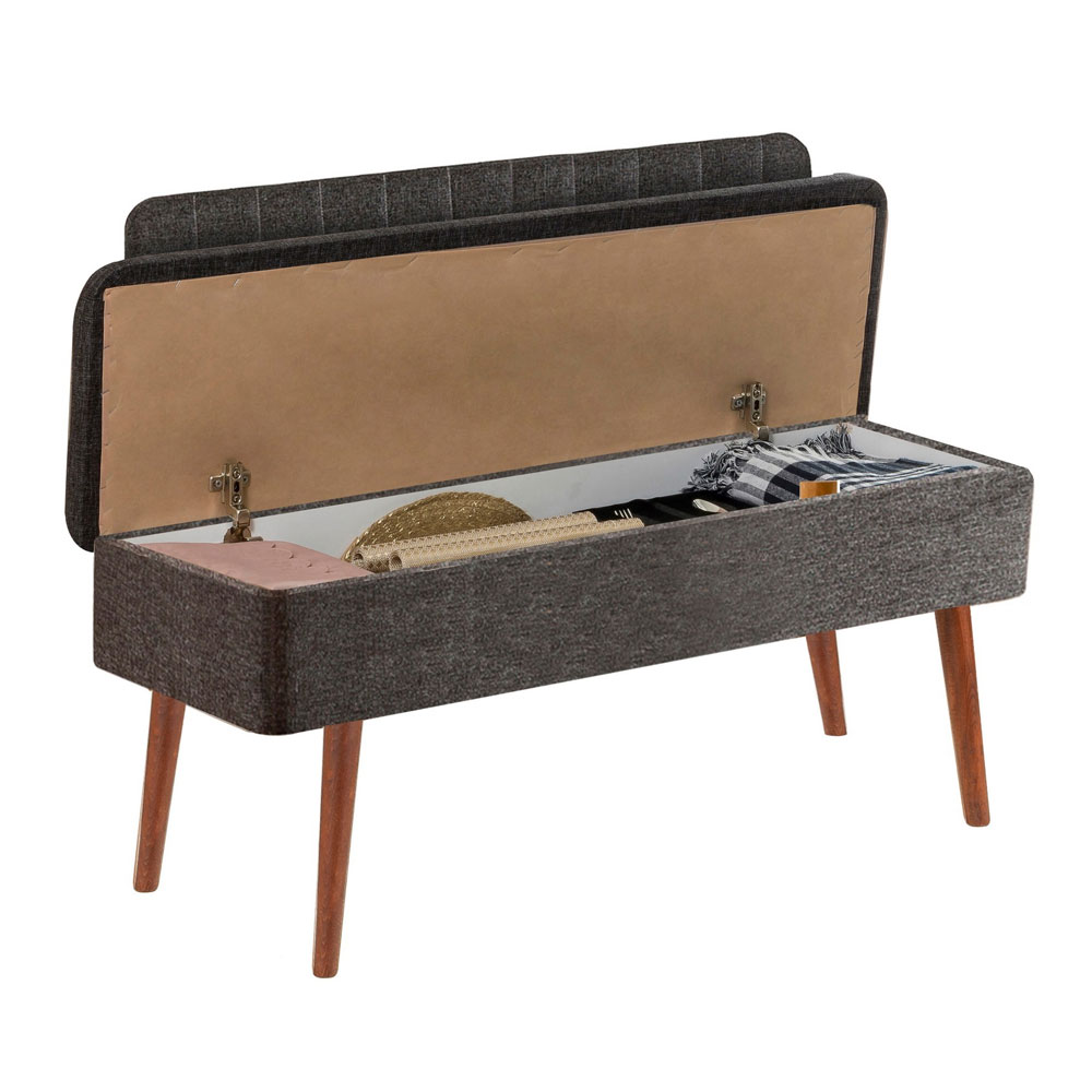 Vina Fabric Storage Dining Bench with Walnut Wooden Frame in Anthracite