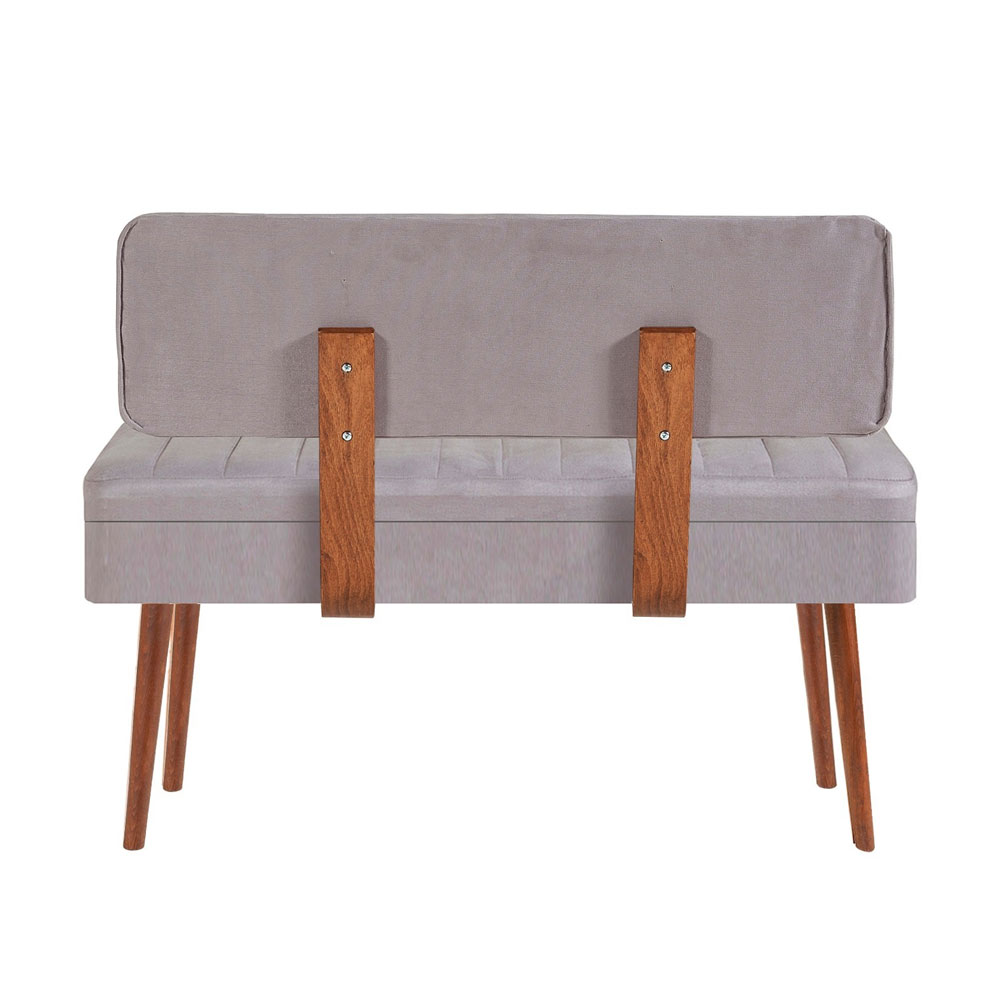 Vina Fabric Storage Dining Bench with Walnut Wooden Frame in Grey