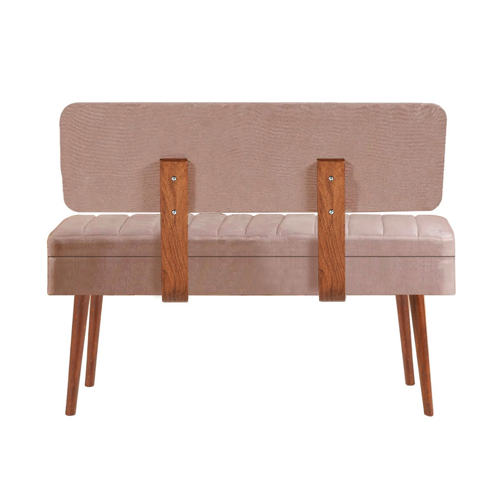 Vina Fabric Storage Dining Bench with Walnut Wooden Frame in Stone