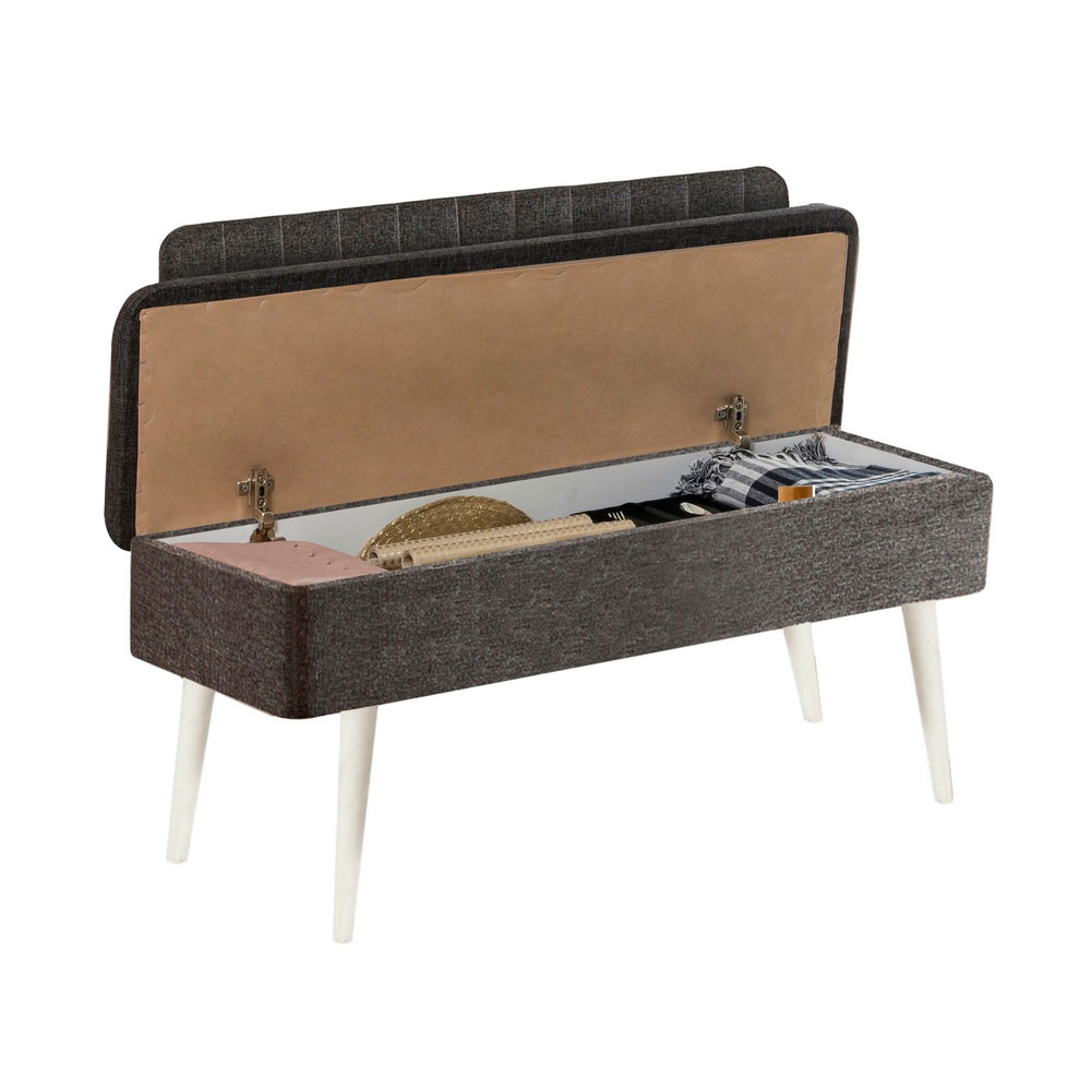 Vina Fabric Storage Dining Bench with White Wooden Frame in Anthracite