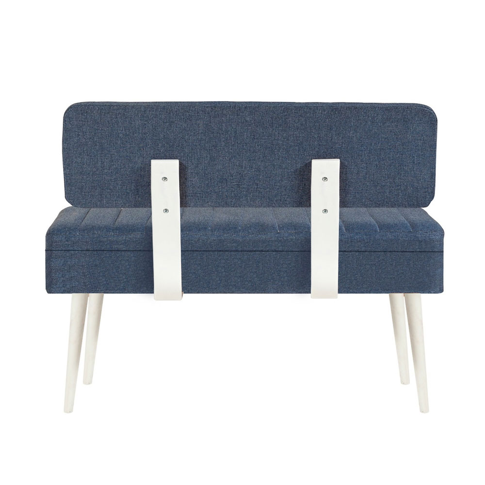 Vina Fabric Storage Dining Bench with White Wooden Frame in Dark Blue
