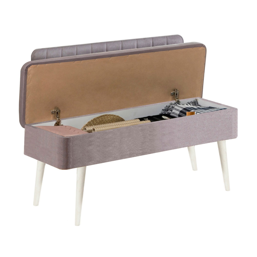 Vina Fabric Storage Dining Bench with White Wooden Frame in Grey