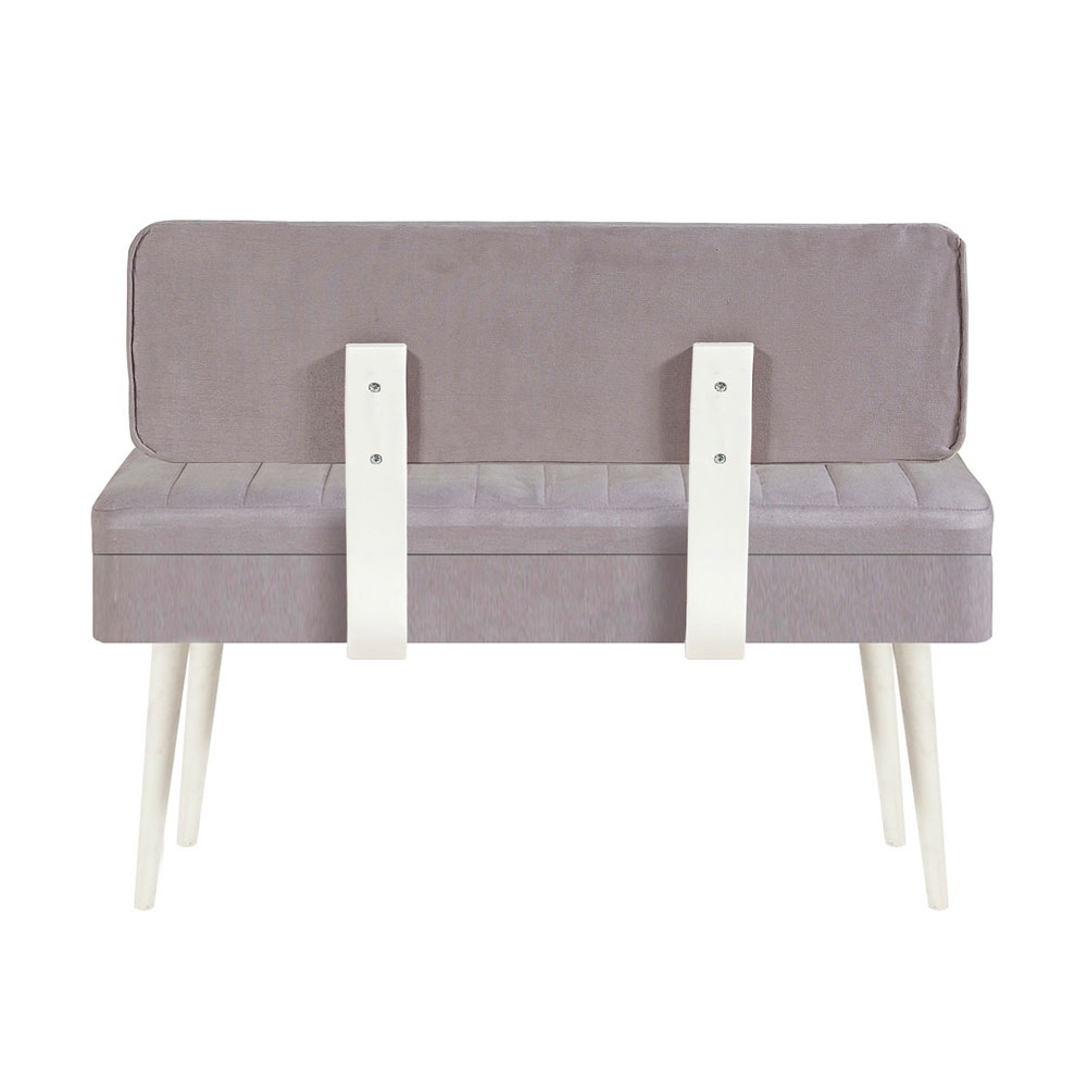Vina Fabric Storage Dining Bench with White Wooden Frame in Grey